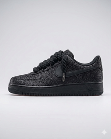 AF1 Custom Black Crystal side view with tonal crystal-effect upper and oversized black rope laces